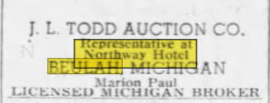 Northway Hotel (Northway Inn) - 1958 Auction Notice